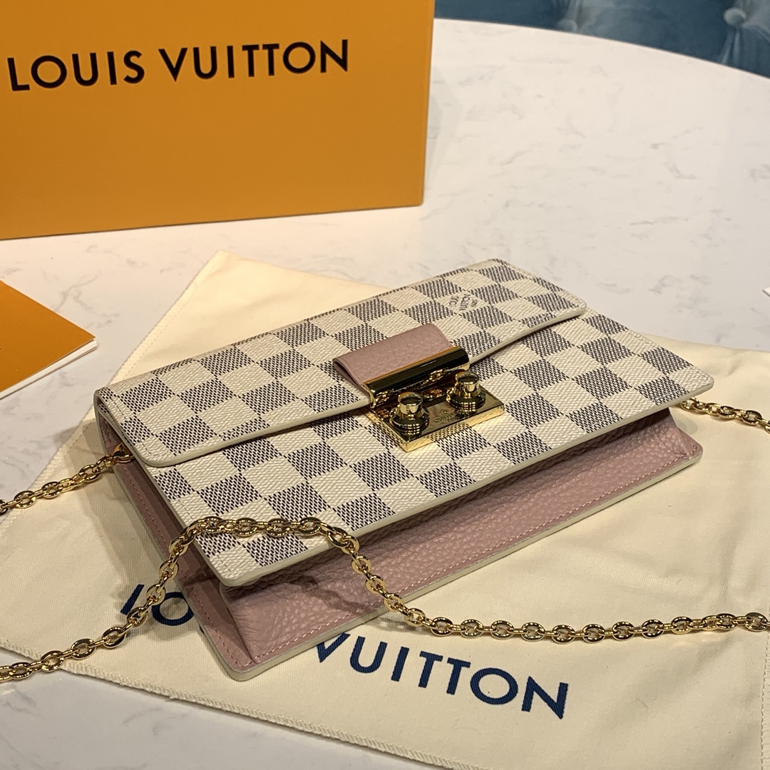 Louis Vuitton CROISETTE CHAIN WALLET Handbag Damier Azur N60357 